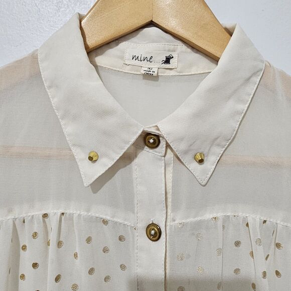 Mine - Shirt Button Up Sheet Tank Back Slit - Size M - Cream Gold Polka Dot - Picture 4 of 10